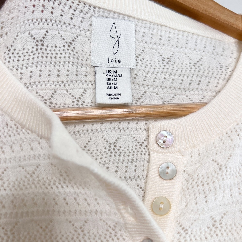 Joie Womens Cream Pointelle Knit Henley Sweater Long Sleeve Wool Blend Size M - Picture 7 of 8